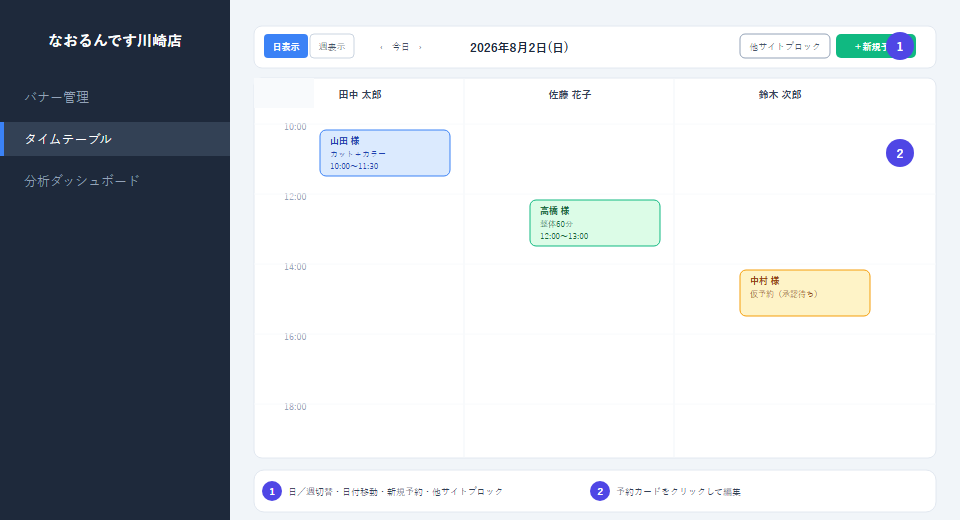 士業 予約システム 選び方 タイムテーブル画面
